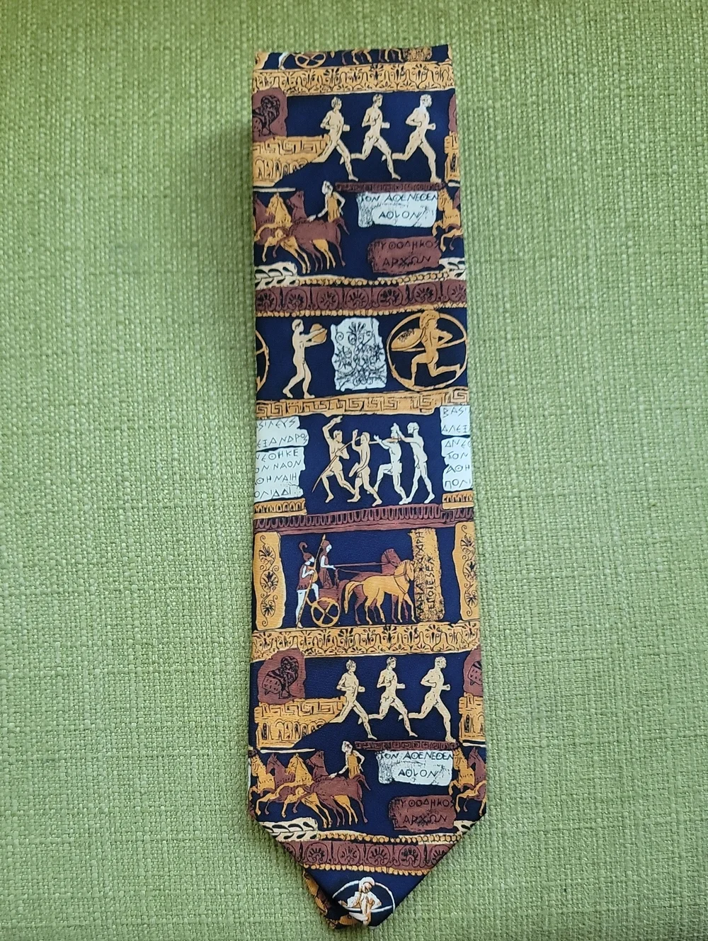 Alynn Neck Wear . Silk Men's Necktie with Classical Greek Motif - Navy & Gold
